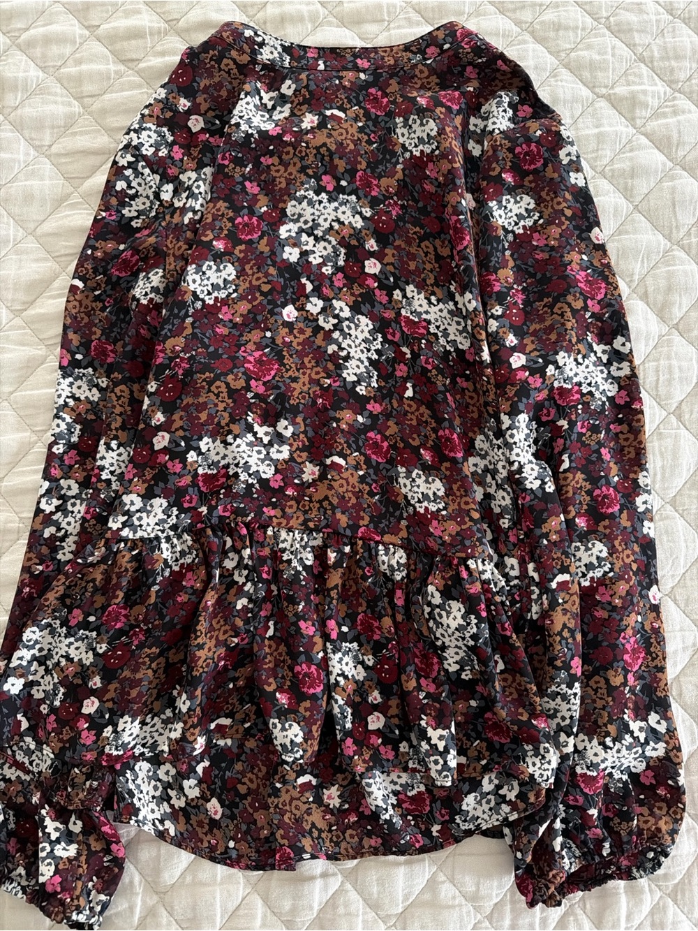 LOFT Black Multi Floral Ruffle Skirt